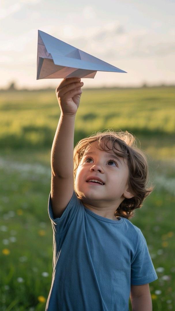Enfant lançant un avion en papier